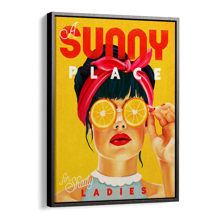 Vintage orange pinup art for "A SUNNY PLACE , BAR" adds charm and elegance to any cafe setting.