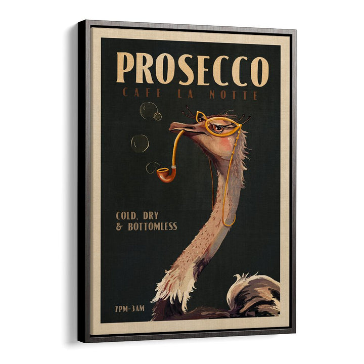 Stylish Art Deco Prosecco, Bar wall art featuring an elegant ostrich, perfect for cafes and home decor.