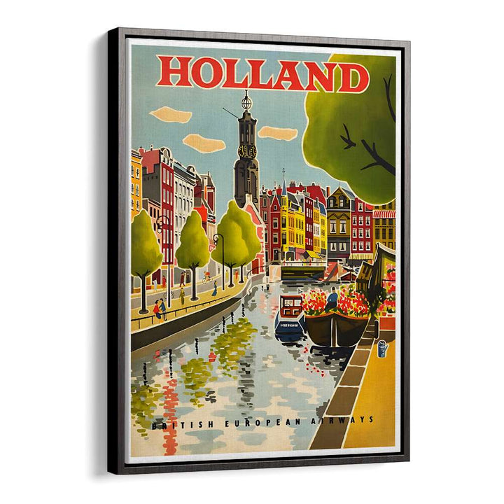 Colorful HOLLAND I Vintage Travel Posters showcase charming canals and iconic architecture, perfect for home decor.