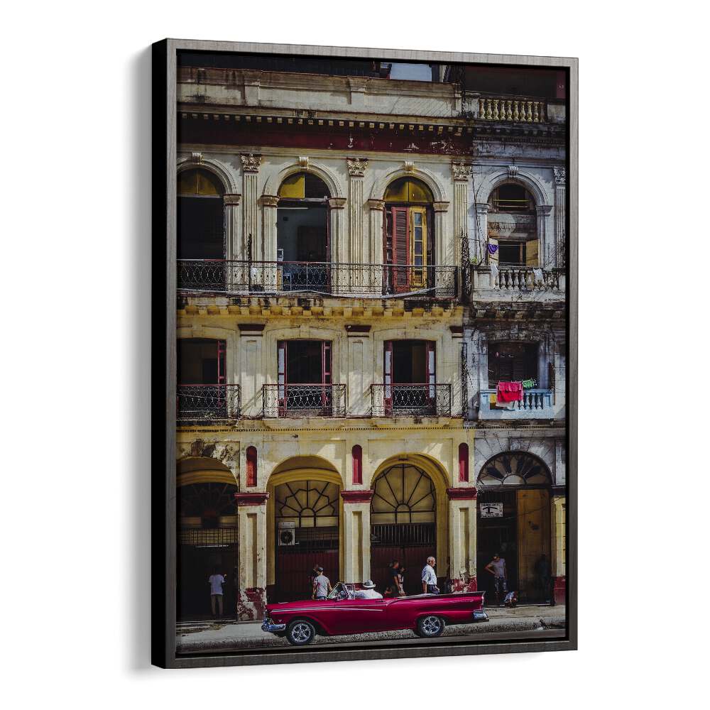 Vibrant RED CAR IN HABANA STREET, PHOTOGRAPHY PRINTS showcasing the lively streets of Havana. Perfect for art lovers!