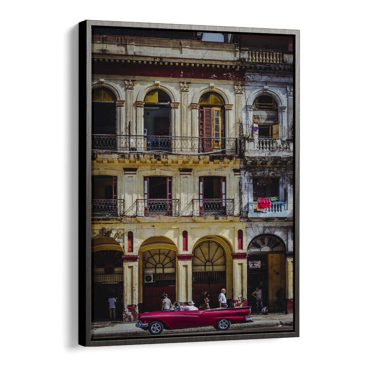 Vibrant RED CAR IN HABANA STREET, PHOTOGRAPHY PRINTS showcasing the lively streets of Havana. Perfect for art lovers!