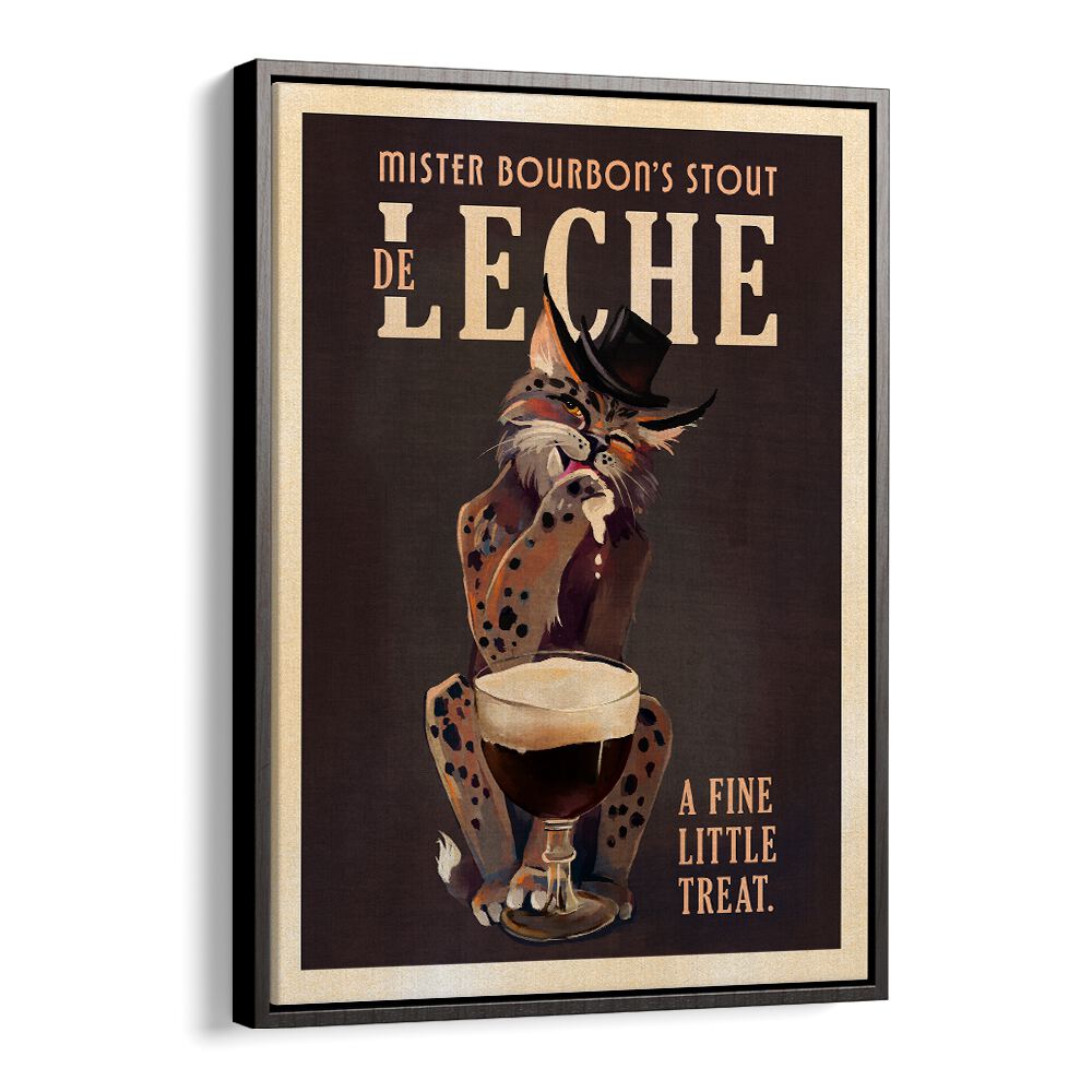 Charming Bourbon Cat art featuring a whimsical feline with a beer, perfect for any bar or cafe decor. BOURBON CAT, BAR.