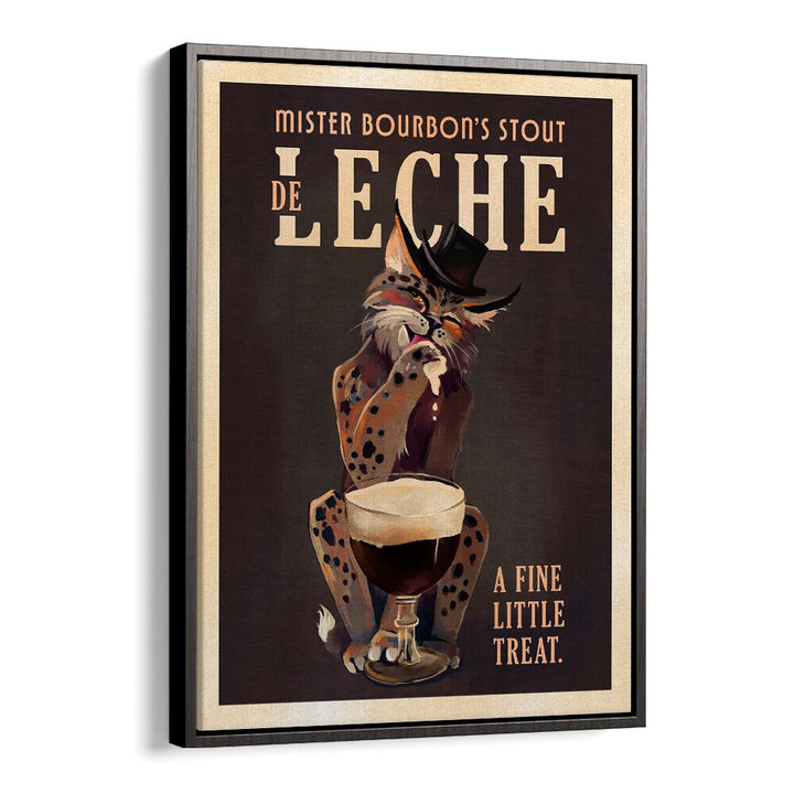 Charming Bourbon Cat art featuring a whimsical feline with a beer, perfect for any bar or cafe decor. BOURBON CAT, BAR.