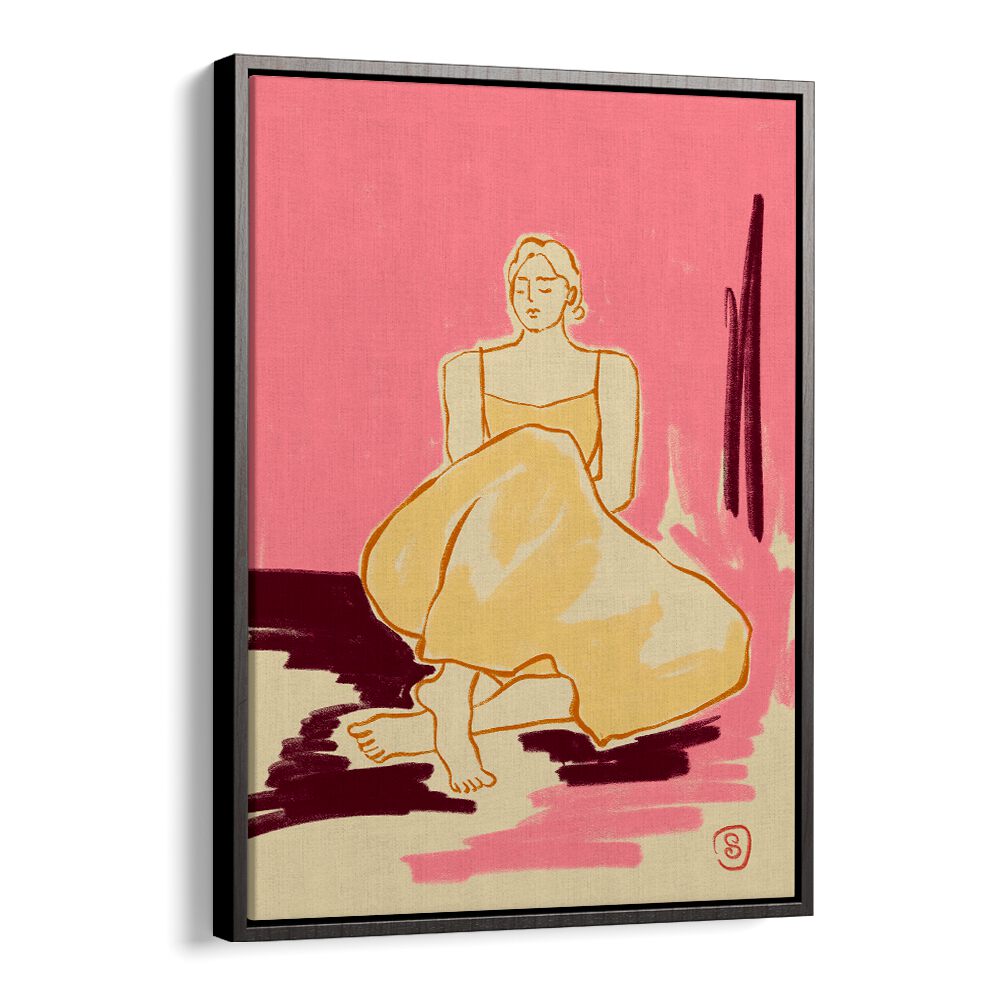Vibrant art print featuring a seated figure against a pink backdrop, perfect for a PINK DREAM, VIBRANT decor.