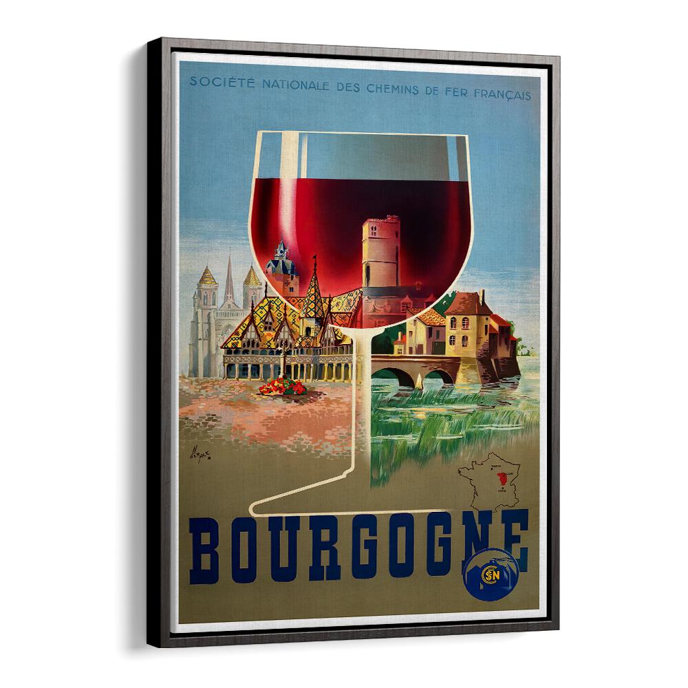 Bourgogne vintage travel posters showcase scenic vineyards and charming towns, capturing France's rich heritage.
