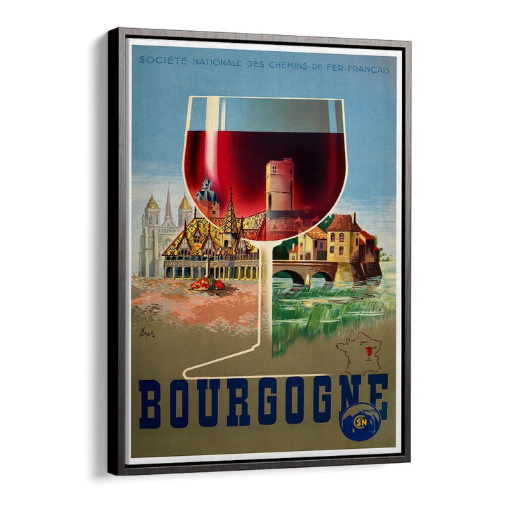 Bourgogne vintage travel posters showcase scenic vineyards and charming towns, capturing France's rich heritage.