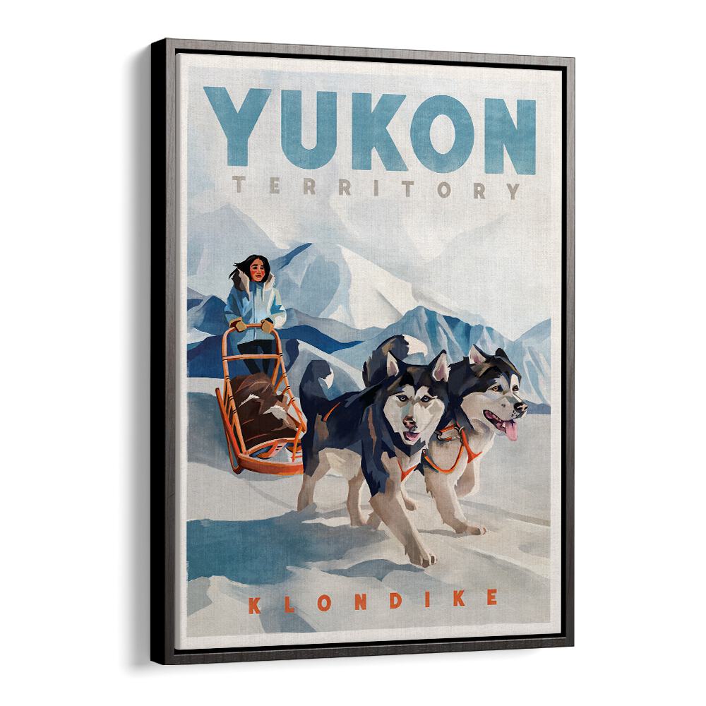 YUKON POSTER, TRAVEL POSTERS showcase a stunning design featuring sled dogs in a snowy landscape. Perfect for decor lovers!