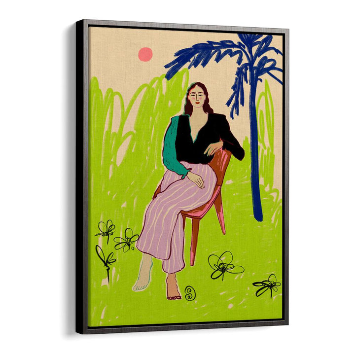 Relaxed woman, vibrant art print, adding color and positivity to any room, perfect for transforming your living space.