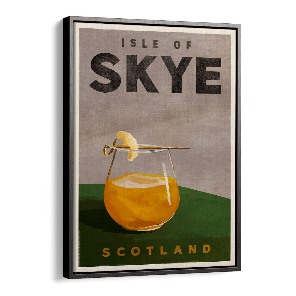 Charming Isle of Skye Cocktail Bar art captures Scotland's beauty with a vibrant drink illustration, perfect for decor.