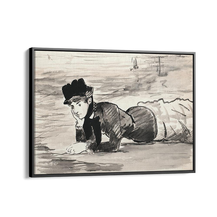 WOMAN LYING ON THE BEACH , VINTAGE PAINTINGS