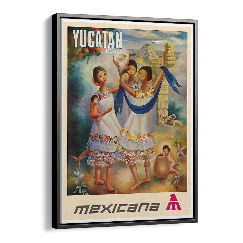 Vibrant MEXICANA YUCATAN, VINTAGE TRAVEL POSTERS showcasing the rich culture of Mexico's Yucatan Peninsula.