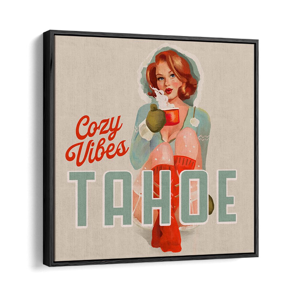 Warm and inviting COZY VIBES, BAR art featuring a retro illustration, perfect for cafe decor and feminine expression.