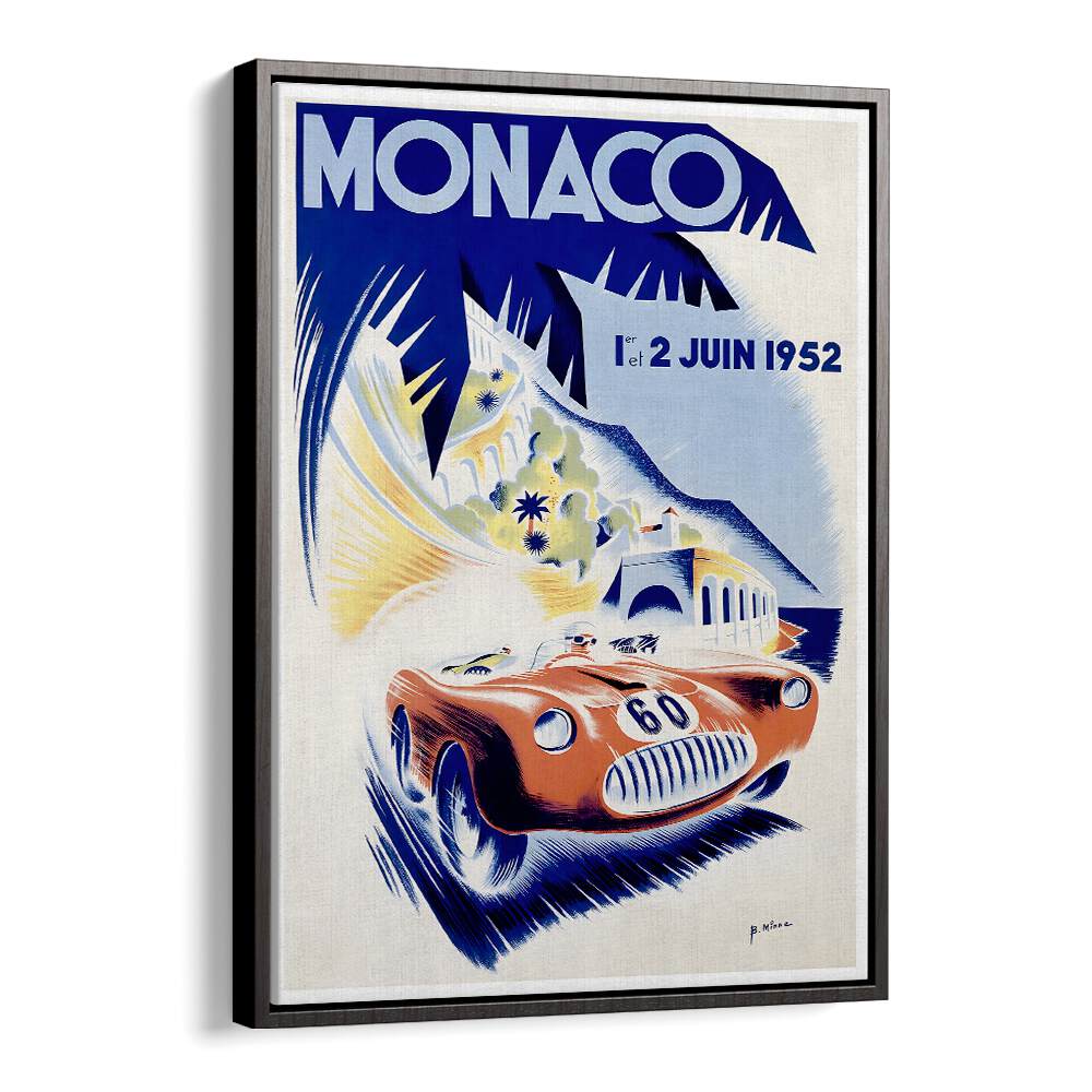 Explore elegance with MONACO I, VINTAGE TRAVEL POSTERS featuring a classic racing car and stunning coastal scenery.