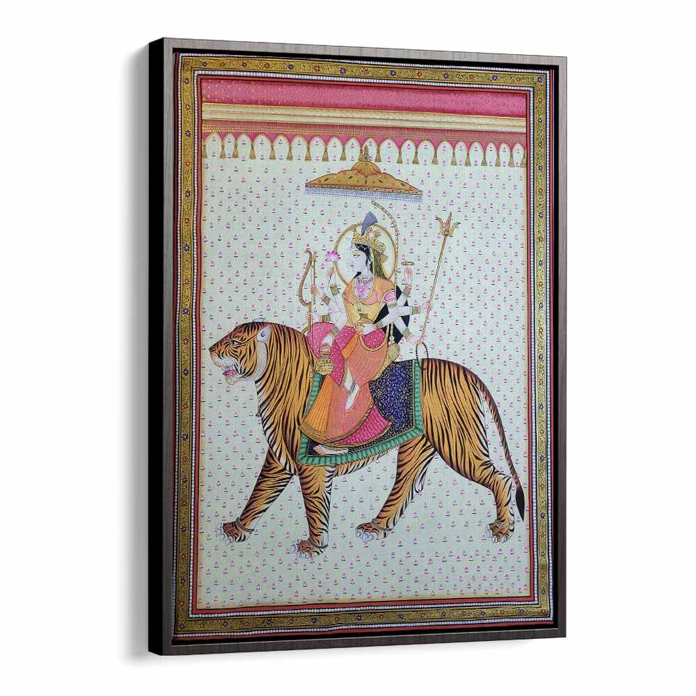 Beautiful MAA DURGA, INDIAN ART PAINTINGS showcasing vibrant colors and intricate details of the Goddess on a tiger.