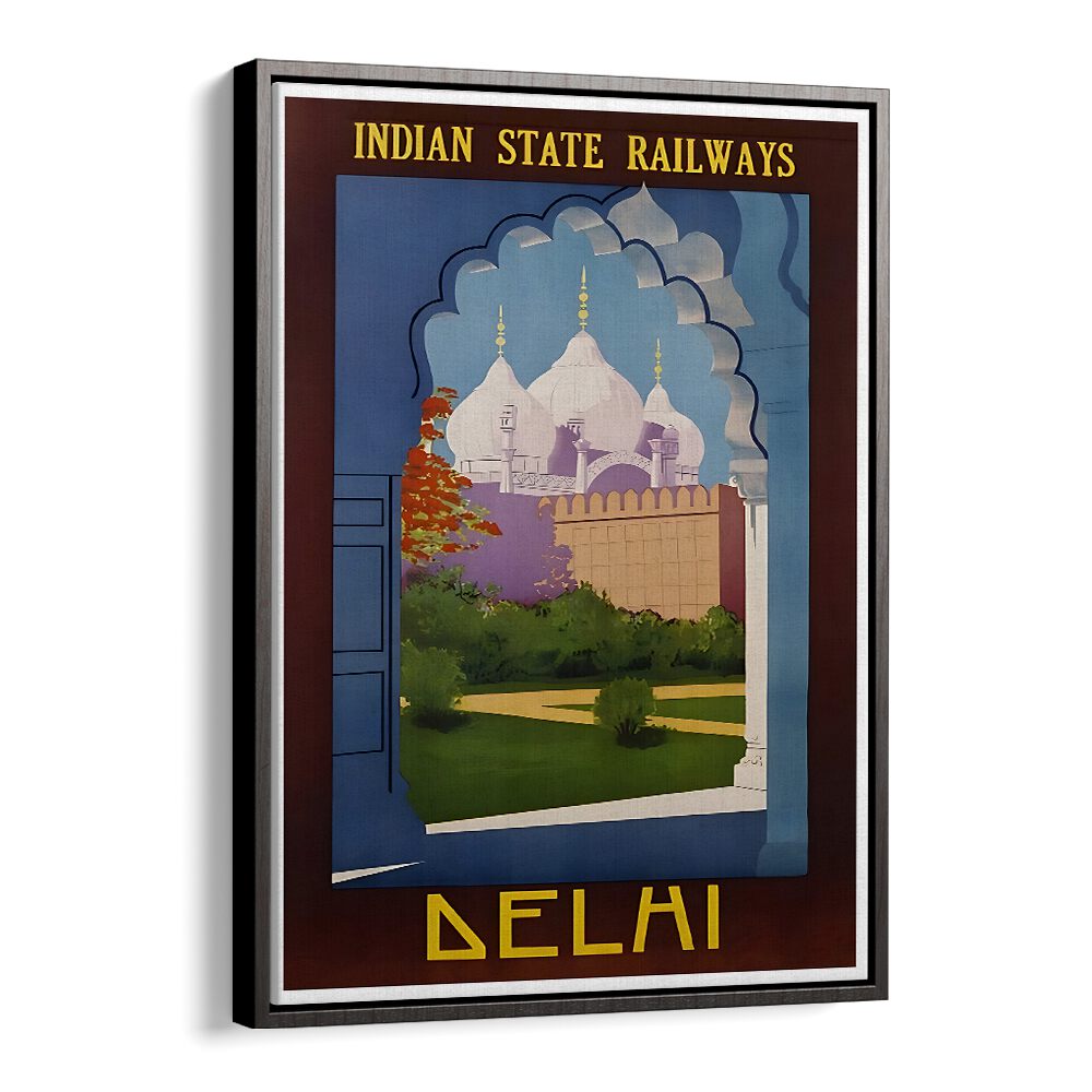 Discover the allure of INDIAN RAILWAYS, VINTAGE TRAVEL POSTERS showcasing iconic Delhi architecture in vibrant colors.