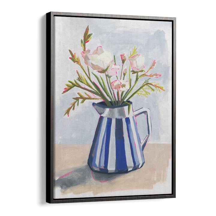 Brighten your decor with FRESH FLOWERS IN A STRIPED VASE I, a vibrant centerpiece for any living space.