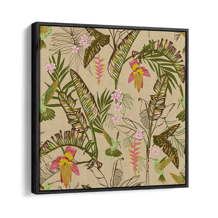 BANANA LEAVES AND HUMMINGBIRDS SAND , FLORAL FLOWER PAINTINGS