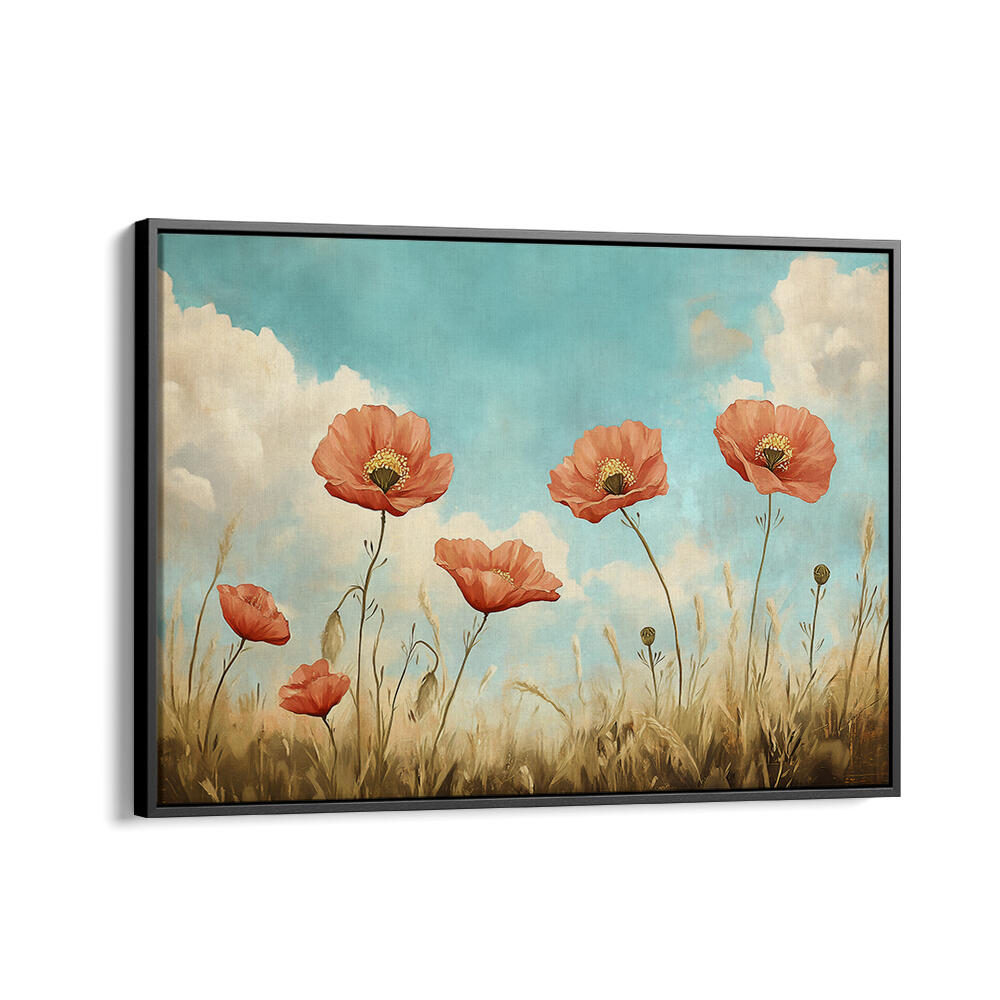 RED POPPIES SWAYING , FLORAL FLOWER PAINTINGS