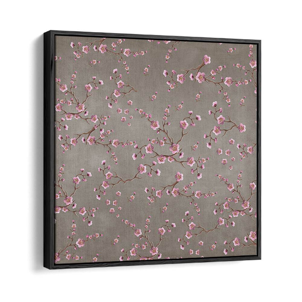 SAKURA BEIGE, FLORAL FLOWER PAINTINGS feature delicate blossoms on a textured gray background, perfect for any decor.