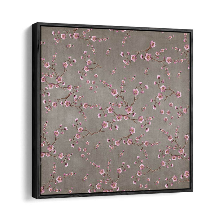SAKURA BEIGE, FLORAL FLOWER PAINTINGS feature delicate blossoms on a textured gray background, perfect for any decor.