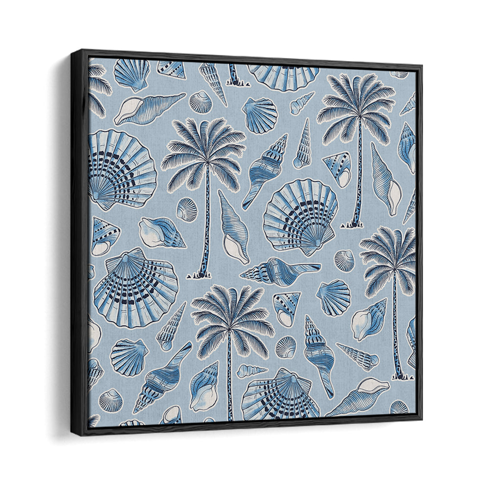SEA SHELLS AND PALMTREES LIGHT BLUE , BEACH PAINTINGS