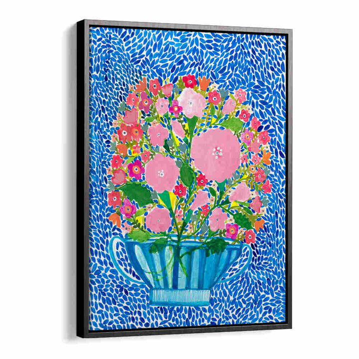 ROSES IN A BLUE VASE , FLORAL FLOWER PAINTINGS