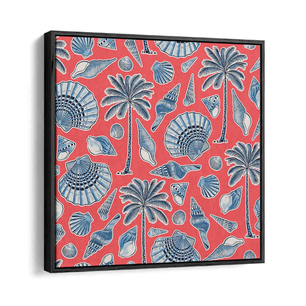 SEA SHELLS AND PALMTREES CORAL RED , BEACH PAINTINGS