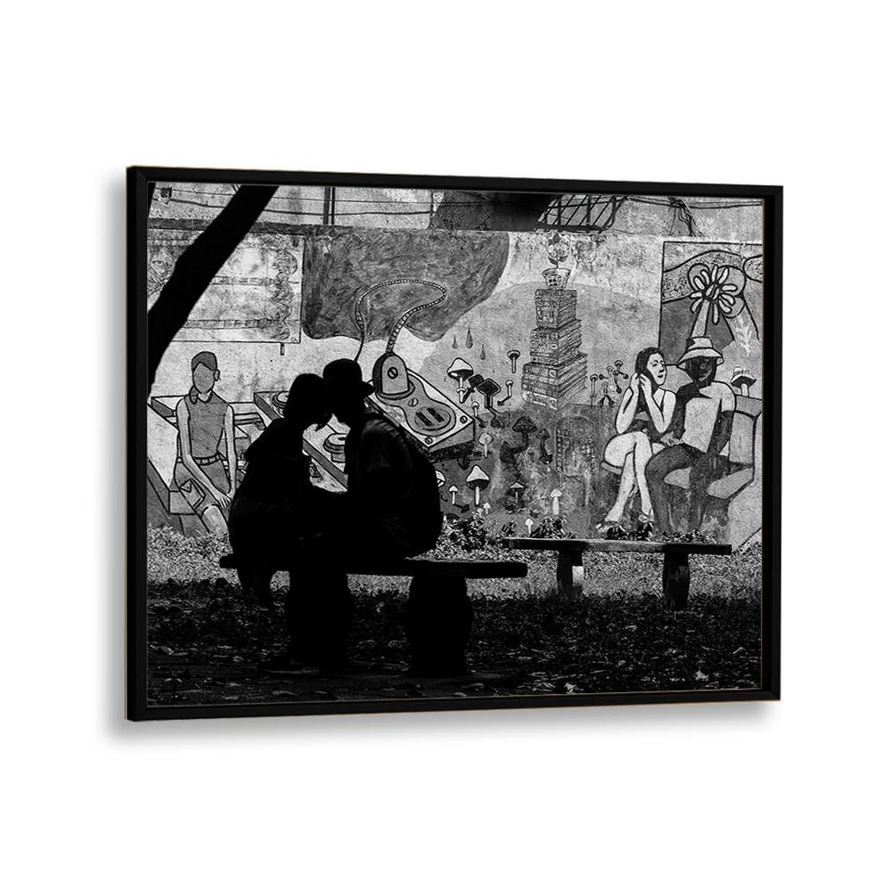 Couple sharing a tender moment beneath urban art, showcasing the beauty of RELATIONSHIP, PHOTOGRAPHY PRINTS.
