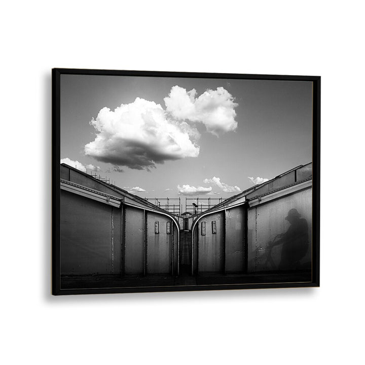 Black and white street photography print showcasing urban life, titled "ON THE BRIDGE, PHOTOGRAPHY PRINTS."