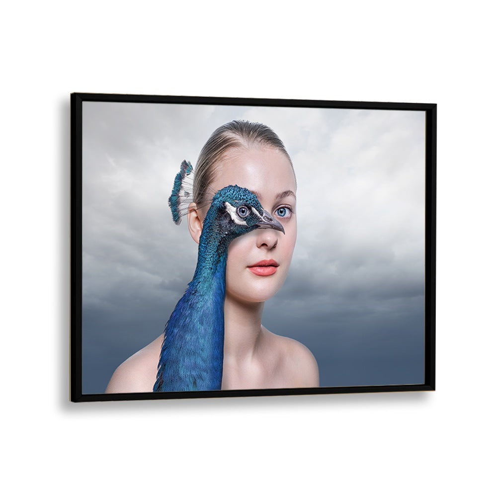 Surreal PEACOCK EYE, PHOTOGRAPHY PRINTS blend human and peacock features, showcasing unique altered art beauty.