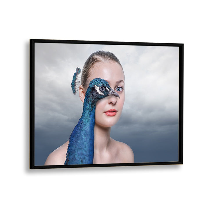 Surreal PEACOCK EYE, PHOTOGRAPHY PRINTS blend human and peacock features, showcasing unique altered art beauty.