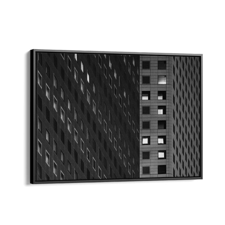 Modern black and white SQUARES, PHOTOGRAPHY PRINTS showcase urban life through striking architectural contrasts.