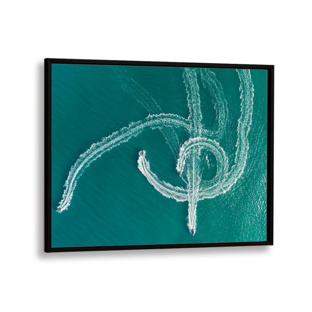 SPEEDBOAT SYMPHONY, PHOTOGRAPHY PRINTS showcase dynamic high-speed boat maneuvers against a vibrant turquoise backdrop.