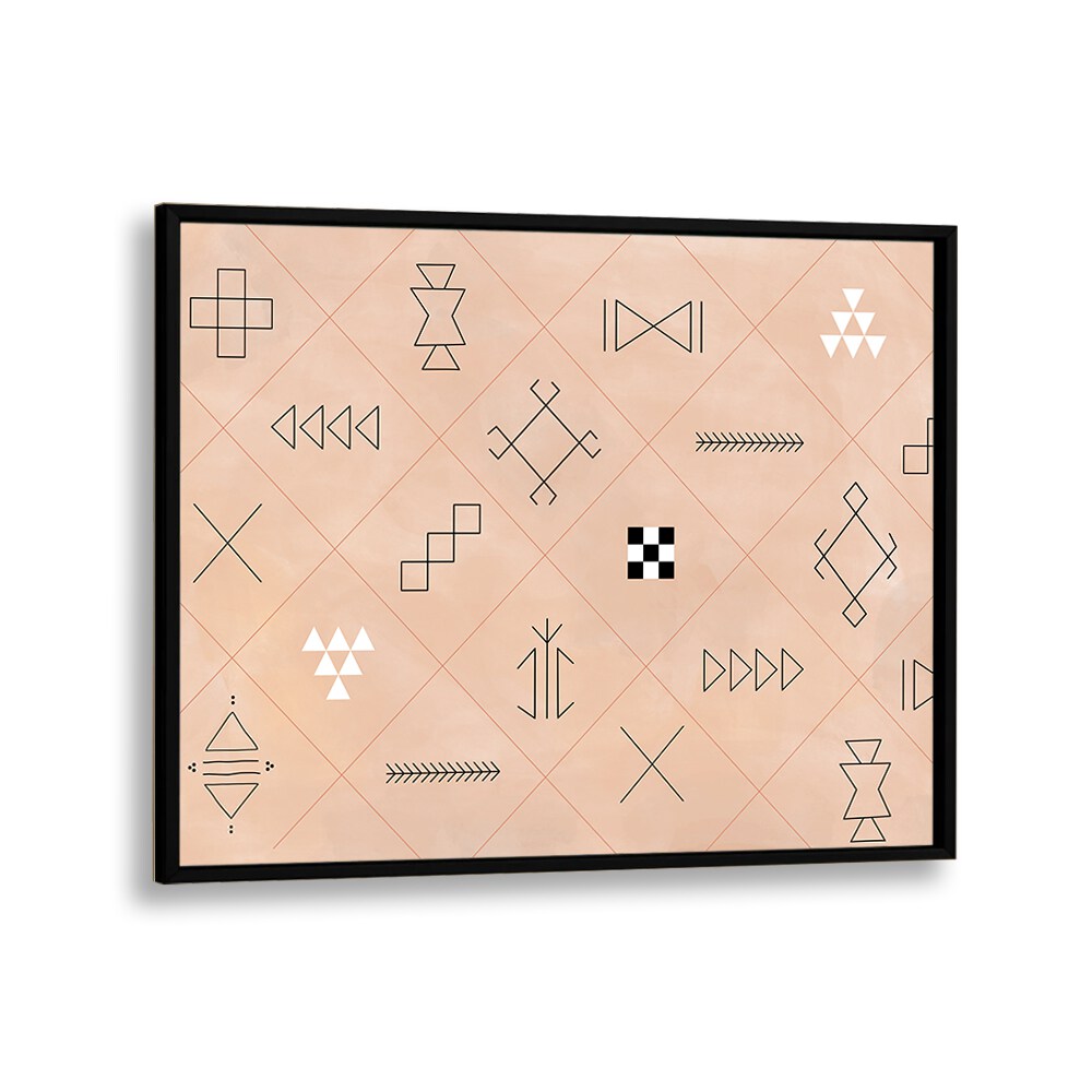 Stylish SYMBOLS, BOHO ART PAINTINGS featuring geometric designs on a warm background, perfect for modern decor.