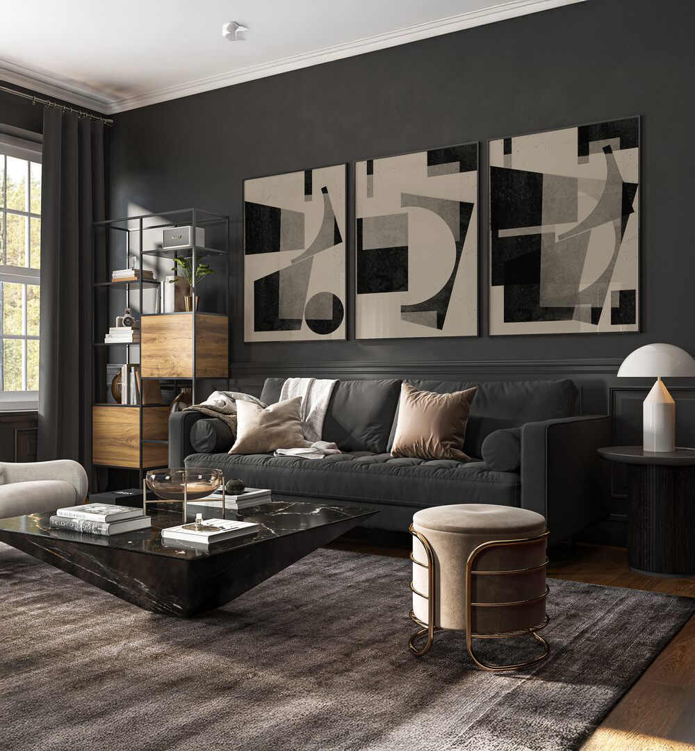Stylish BLACK GEOMETRIC SET, SET OF 3 PAINTINGS enhances modern decor and elevates your living space. Perfect for art lovers.