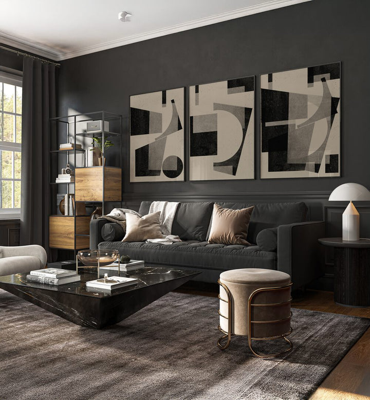 Stylish BLACK GEOMETRIC SET, SET OF 3 PAINTINGS enhances modern decor and elevates your living space. Perfect for art lovers.