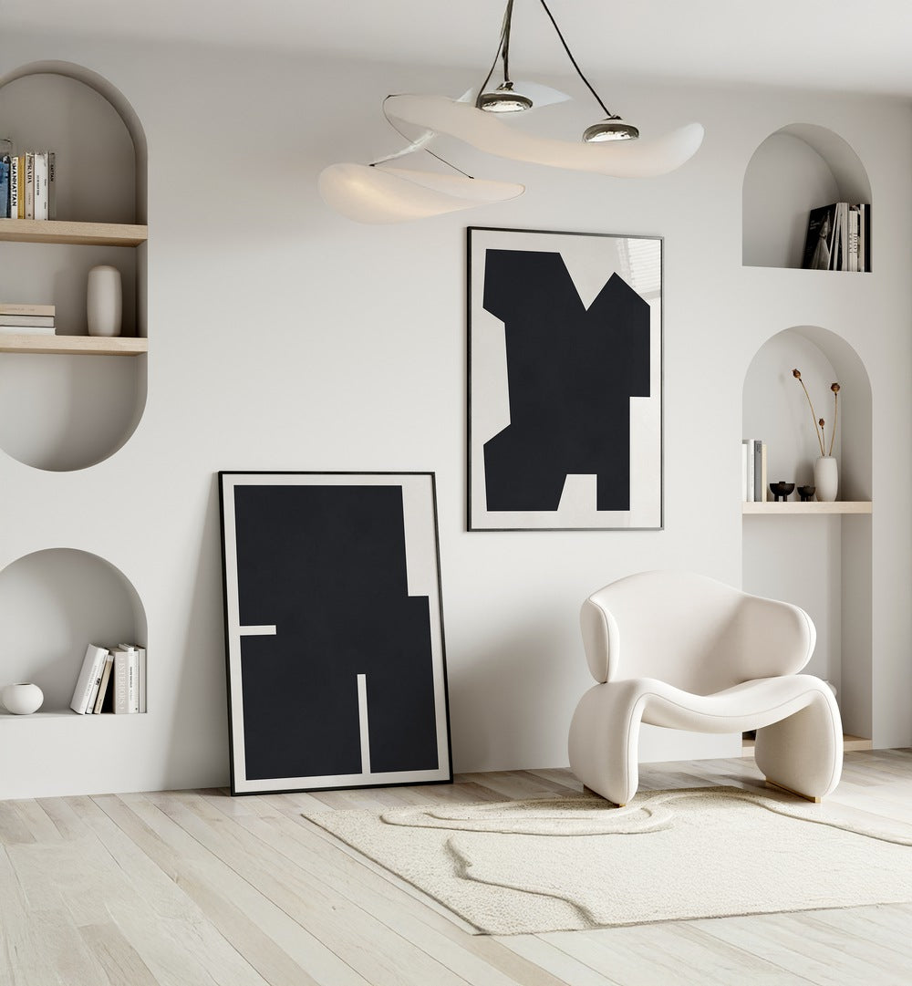 Stylish BLACK GEOMETRY SET, SET OF 2 PAINTINGS elevates modern interiors with elegance and sophistication.