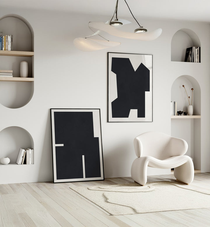 Stylish BLACK GEOMETRY SET, SET OF 2 PAINTINGS elevates modern interiors with elegance and sophistication.