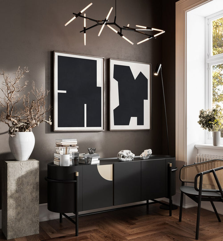 Sophisticated BLACK GEOMETRY SET, SET OF 2 PAINTINGS elevates modern decor in any living space.