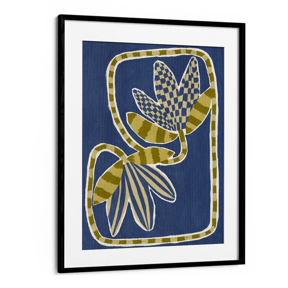 Colorful abstract design featuring floral elements in blue, perfect for enhancing your space with DELICATE BLOOM BLUE V, FLORAL FLOWER PAINTINGS.