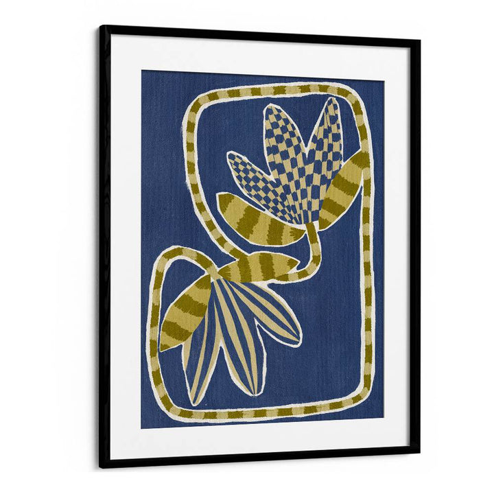 Colorful abstract design featuring floral elements in blue, perfect for enhancing your space with DELICATE BLOOM BLUE V, FLORAL FLOWER PAINTINGS.