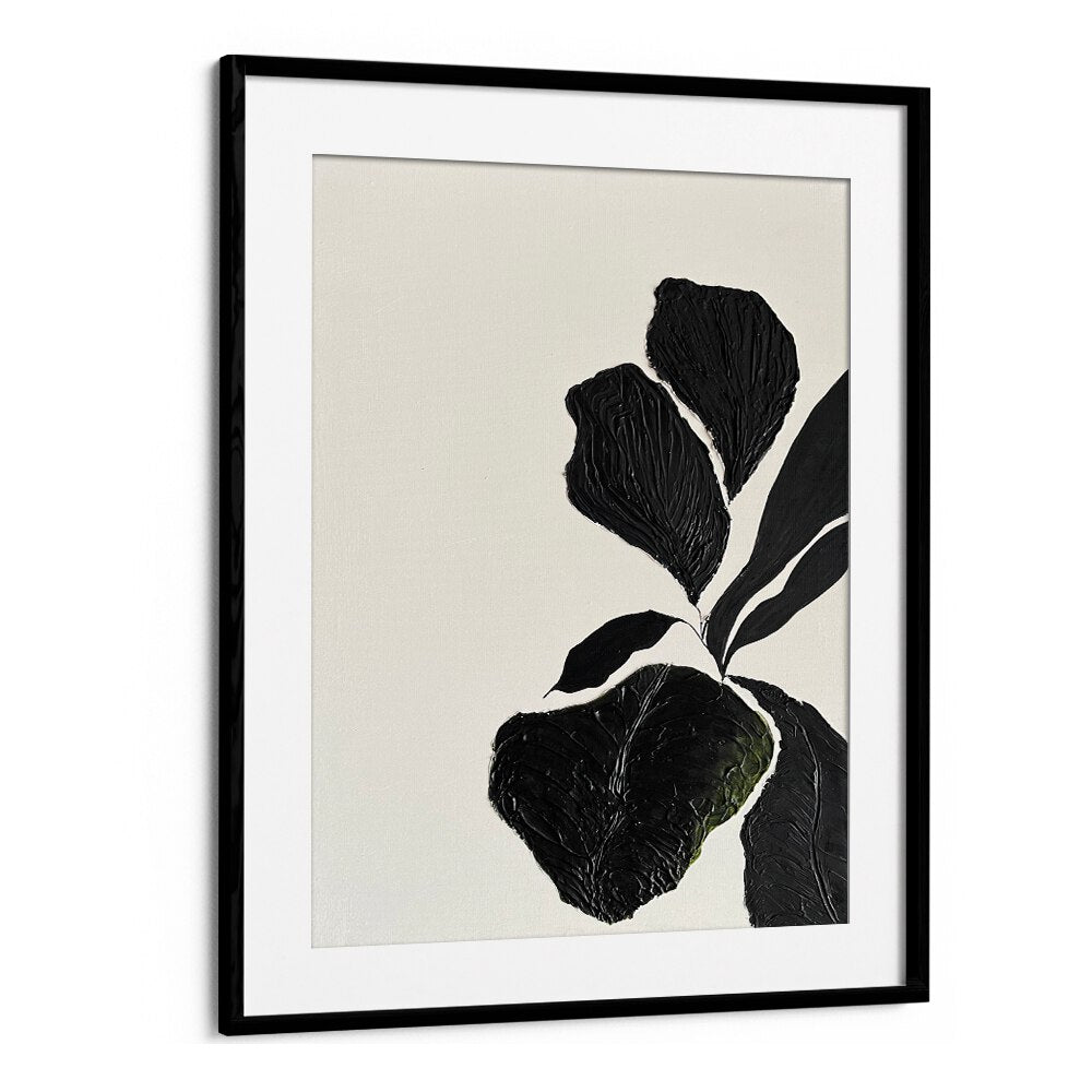 Elegant black leaves on a light background in THE MUTUAL FEELING - I, FLORAL FLOWER PAINTINGS collection.
