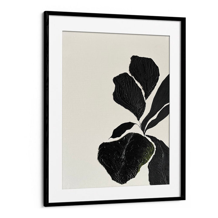 Elegant black leaves on a light background in THE MUTUAL FEELING - I, FLORAL FLOWER PAINTINGS collection.