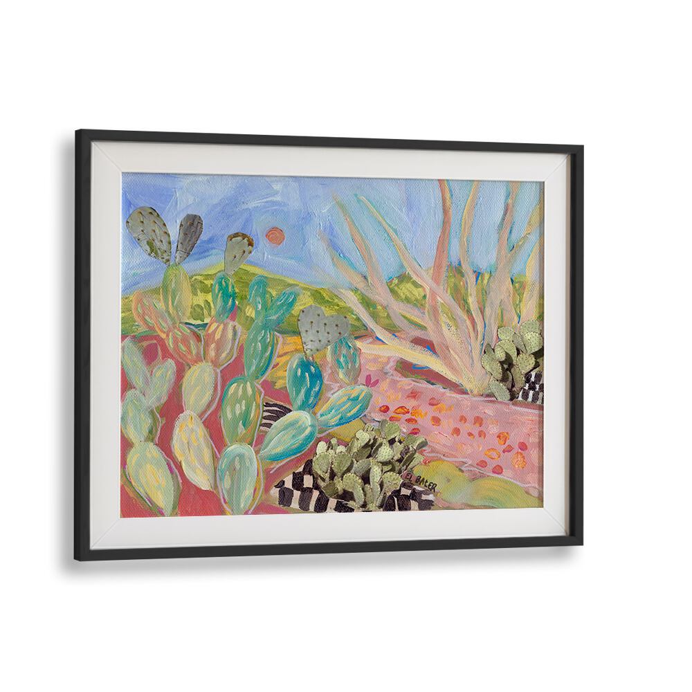 Vibrant PRICKLY PEAR CACTUS, LANDSCAPE PAINTINGS bringing desert charm to your home decor. Perfect for any space!