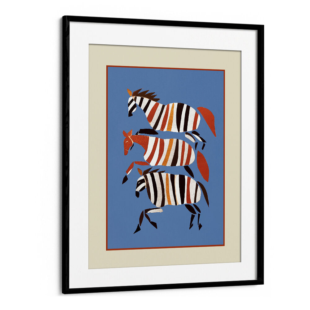 STRIPED RUNNING HORSES , BOHO ART PAINTINGS