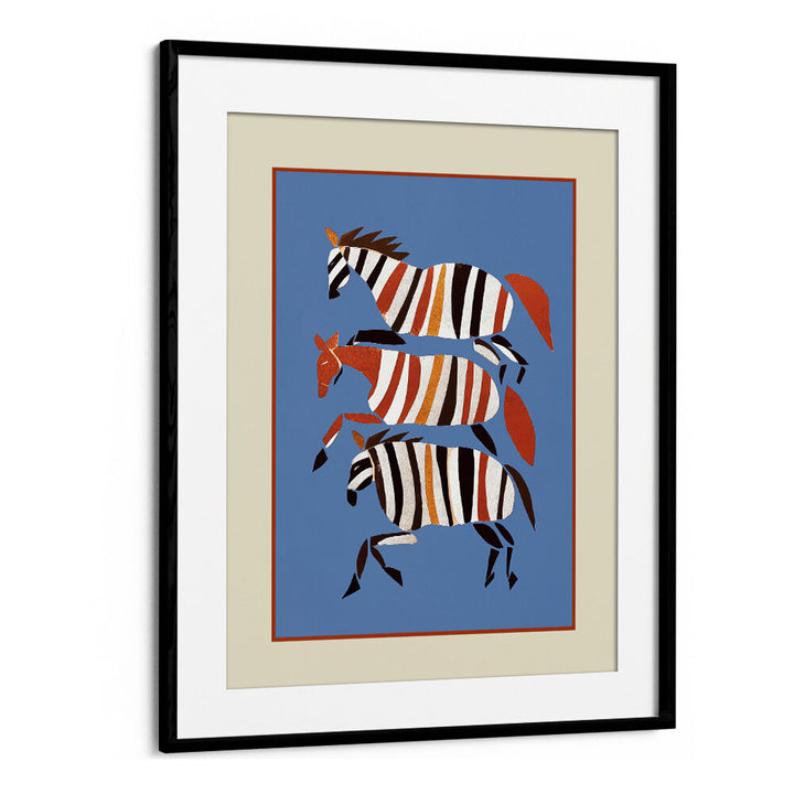 STRIPED RUNNING HORSES , BOHO ART PAINTINGS