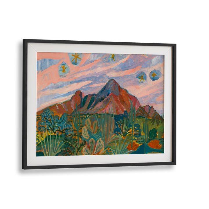VINTAGE DESERT STARRY NIGHT SUNSET, LANDSCAPE PAINTINGS showcasing vibrant desert hues and a stunning starry sky.