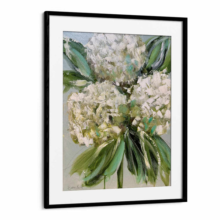 Stunning WHITE HYDRANGEAS GREEN LEAVES, FLORAL FLOWER PAINTINGS enhance elegance in any contemporary space.