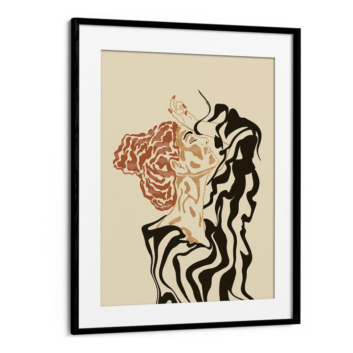 Chic boho art painting featuring a woman in a striped blouse, perfect for modern decor and style inspiration.