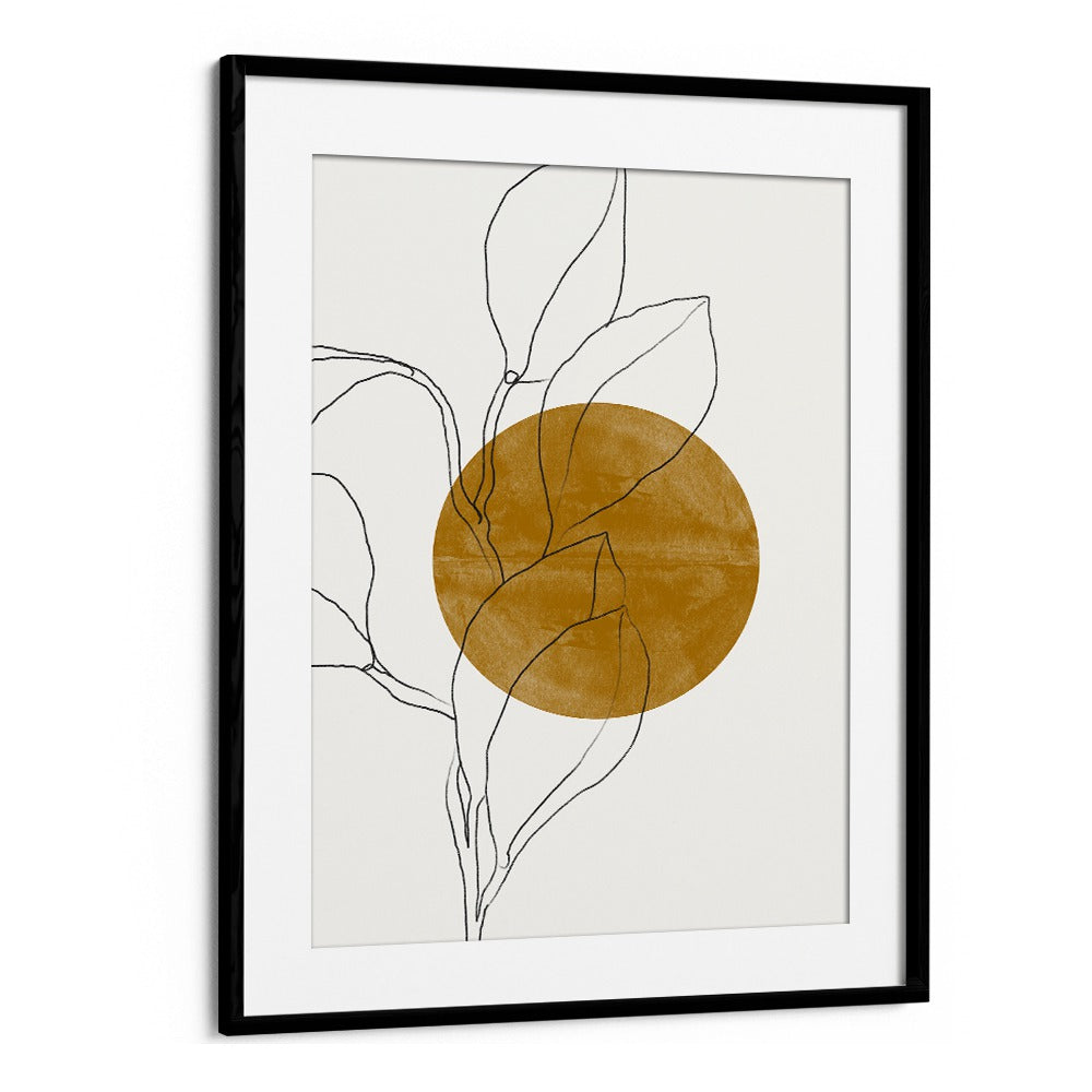Elegant abstract design featuring leaves and sun tones, perfect for vibrant decor—FLOWER AND SUN, BOHO ART PAINTINGS by MIUUS Studio.